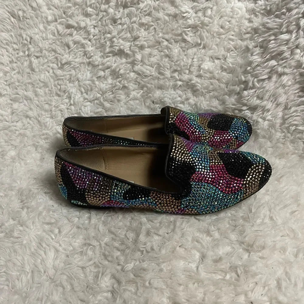 Steve Madden synthetic Multi color Rhinestones loafers leather soles SZ7